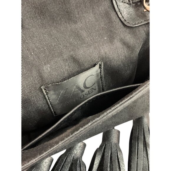 Zac Posen Heavy Tassel Brushed Black Leather Shoulderbag Clutch Hand Strap - Picture 9 of 11